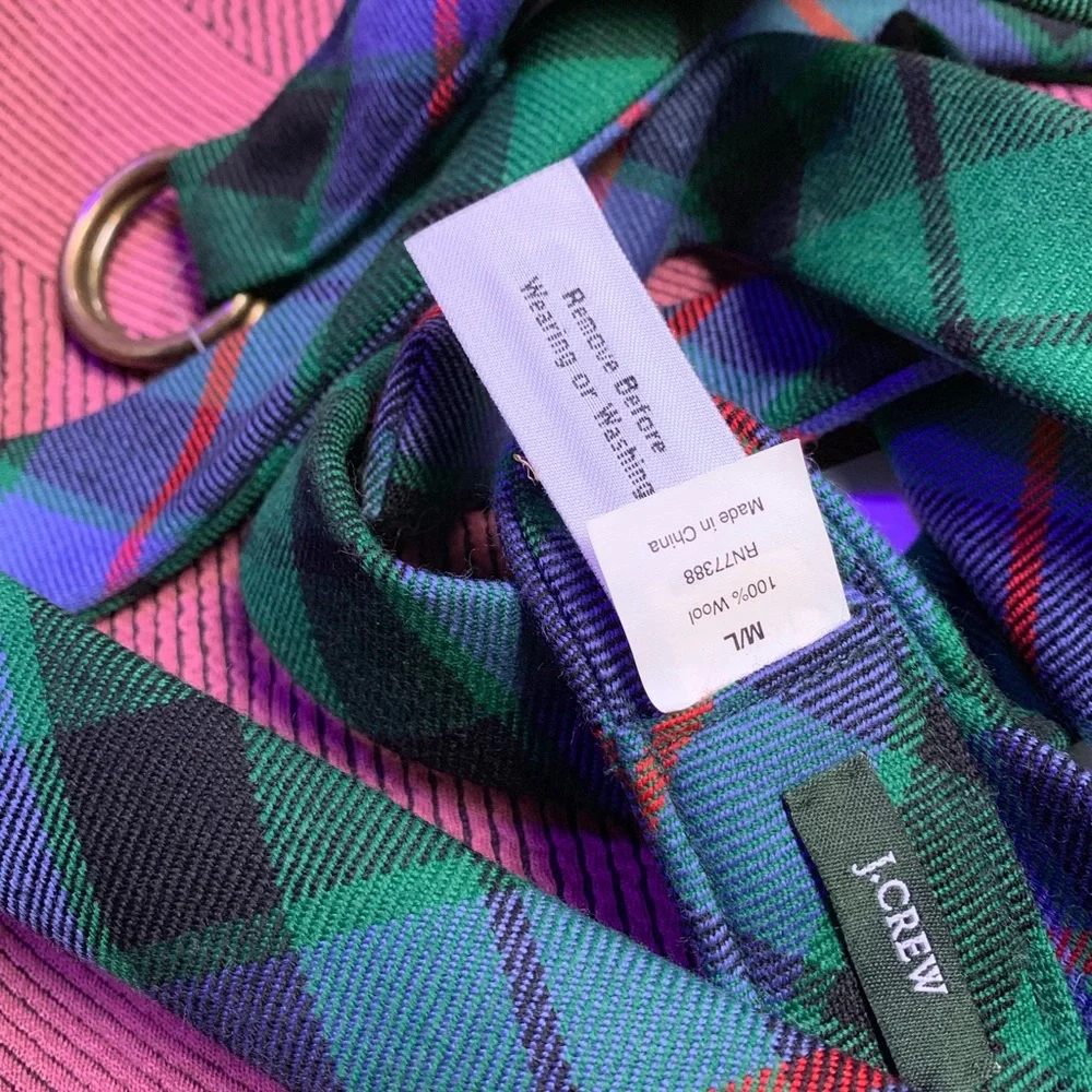 J CREW TARTAN PLAID BELT GREEN NAVY RED JADE M/L